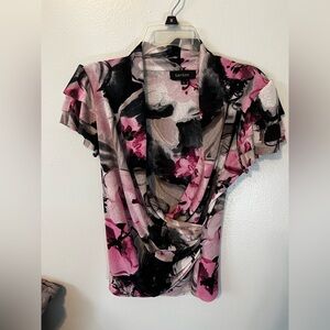 Karen Kane Women's Size Small Floral Pink and Black Blouse